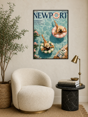 Newport Summer Poolside Wall Art Print - black framed