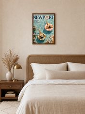 Newport Summer Poolside Wall Art Print - dark wood framed