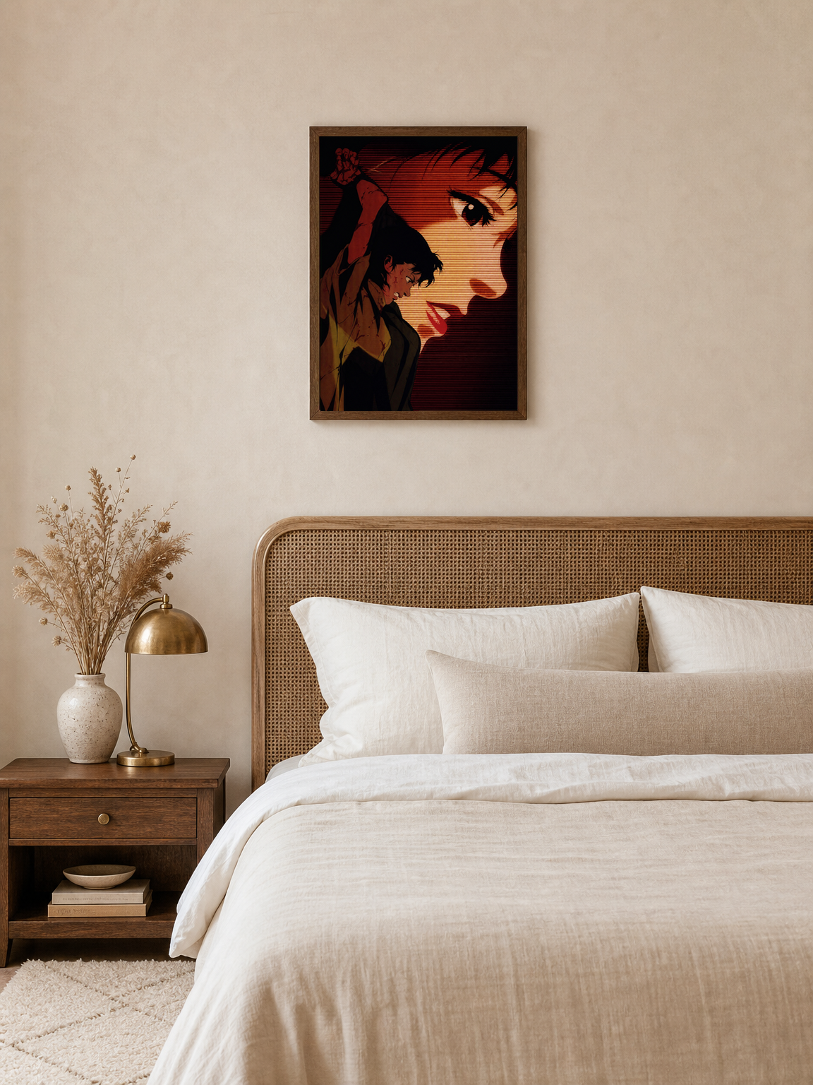 Cinematic Anime Portrait Wall Art Print - dark wood framed