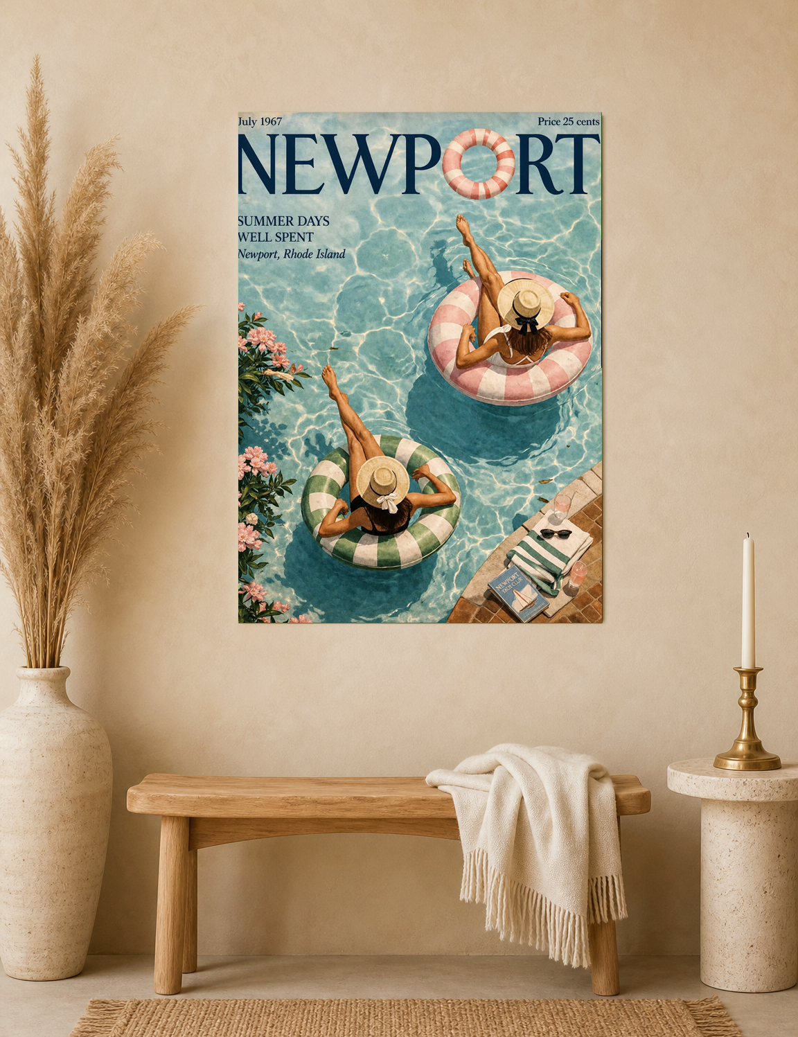 Newport Summer Poolside Wall Art Print - unframed mockup