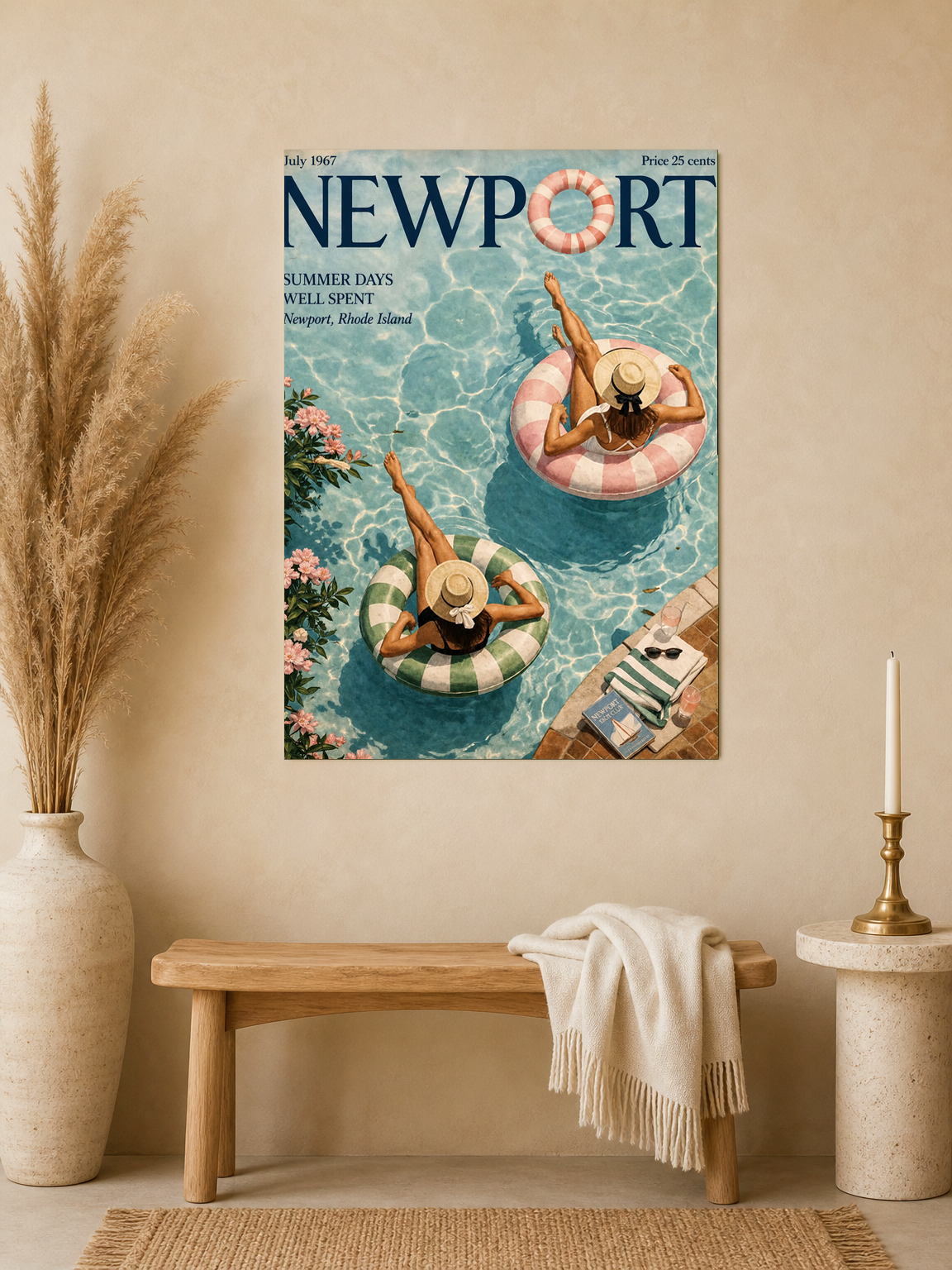 Newport Summer Poolside Wall Art Print - unframed mockup