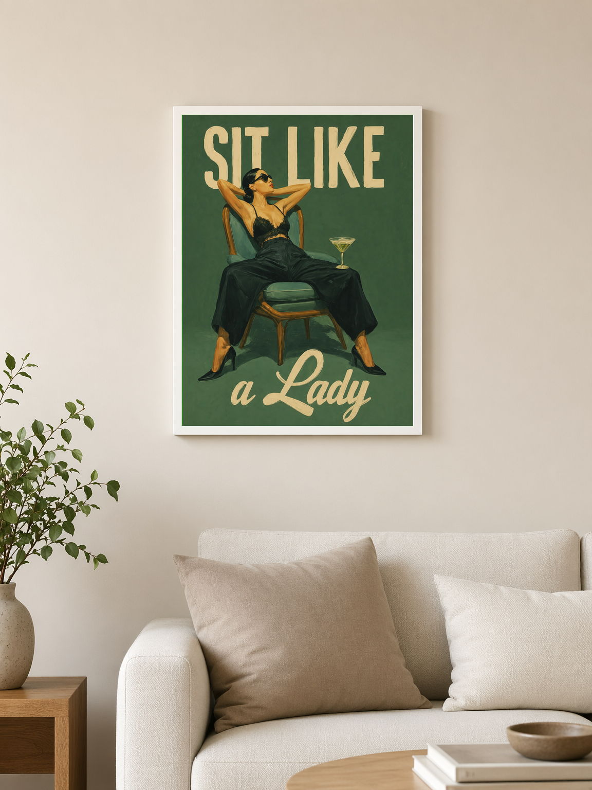 Sit Like a Lady Retro Wall Art Print - white framed
