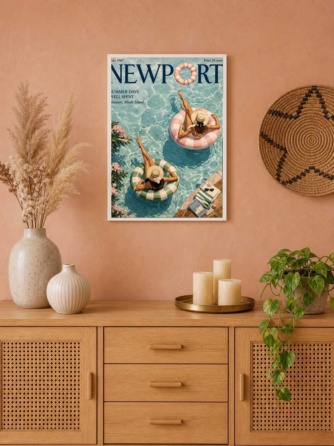 Newport Summer Poolside Wall Art Print - white framed