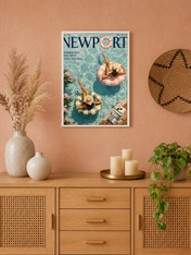 Newport Summer Poolside Wall Art Print - white framed