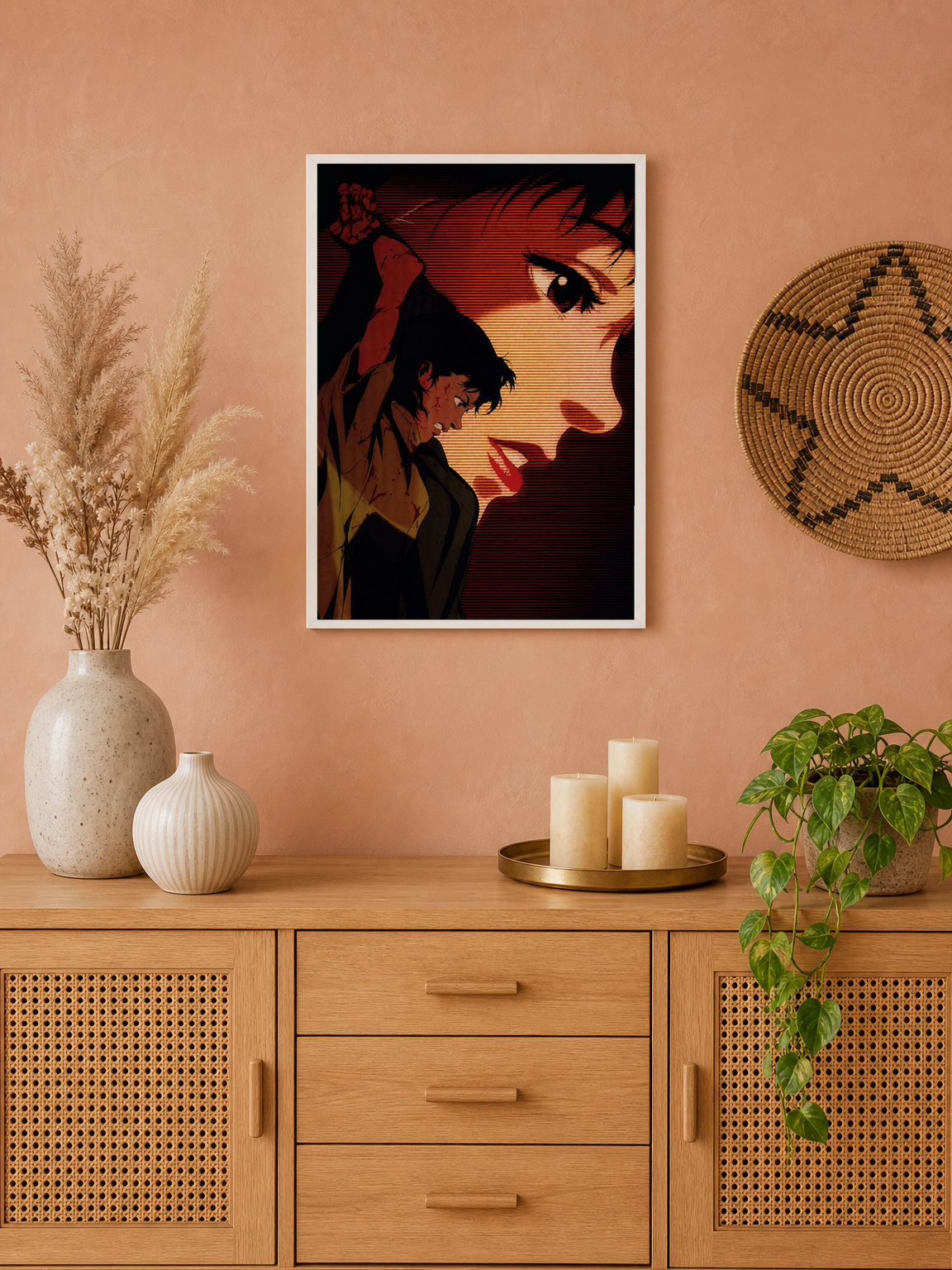 Cinematic Anime Portrait Wall Art Print - white framed