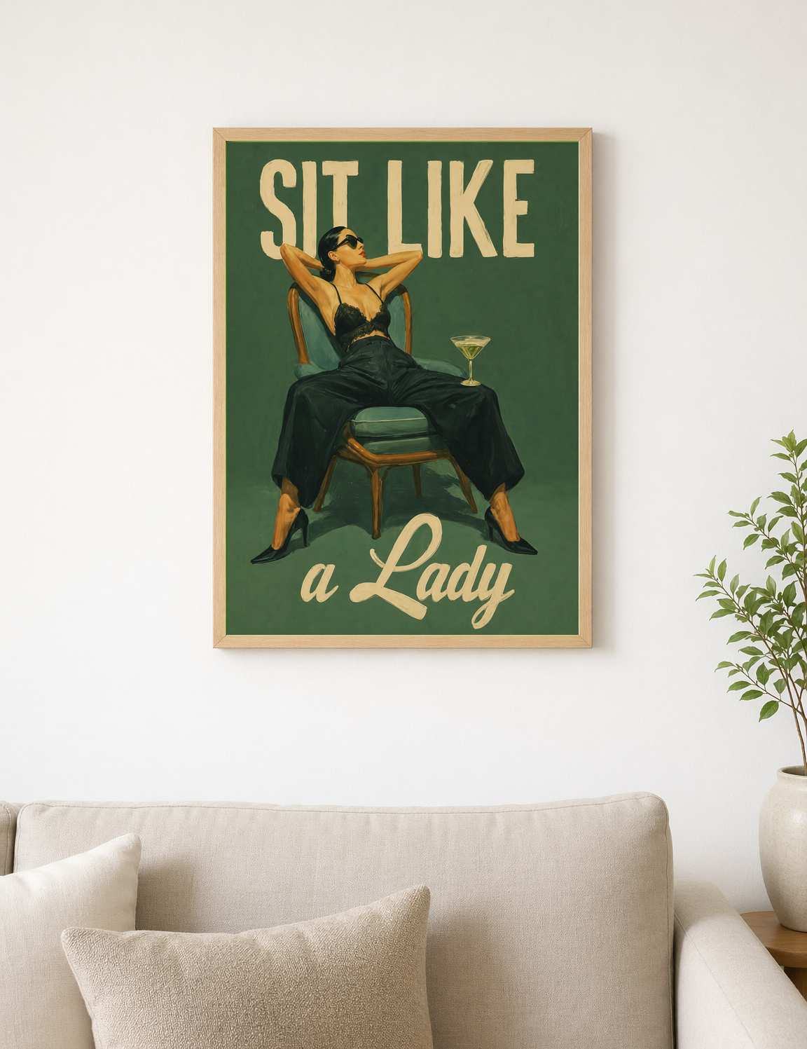 Sit Like a Lady Retro Wall Art Print - wood framed poster
