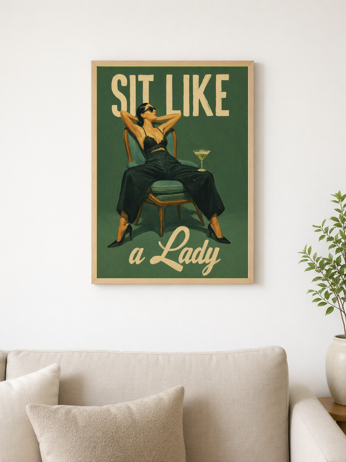 Sit Like a Lady Retro Wall Art Print - wood framed poster