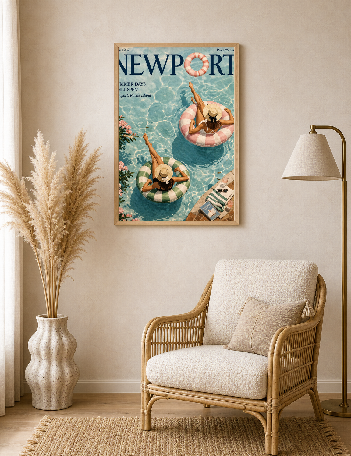 Newport Summer Poolside Wall Art Print - wood framed poster