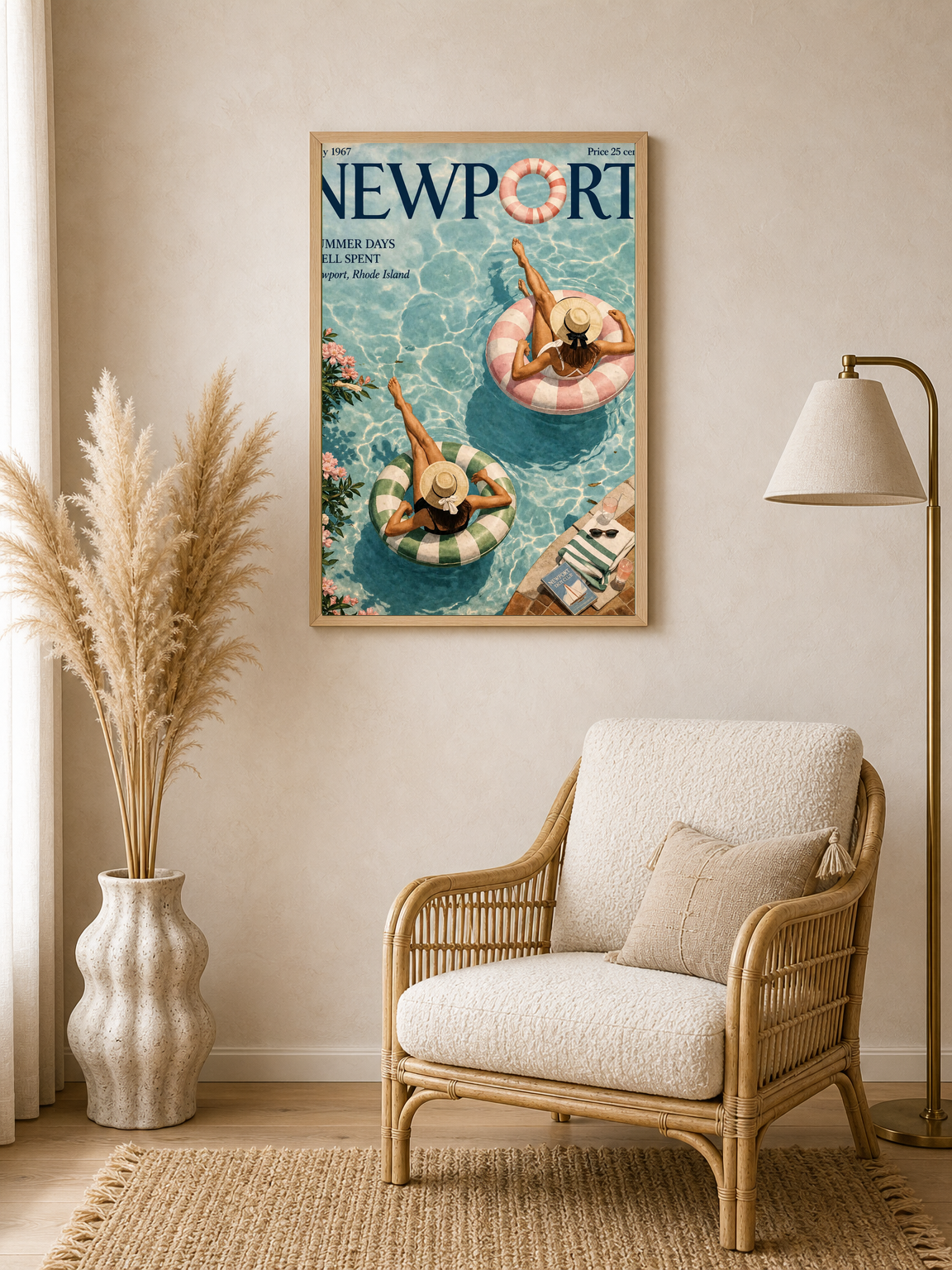Newport Summer Poolside Wall Art Print - wood framed poster