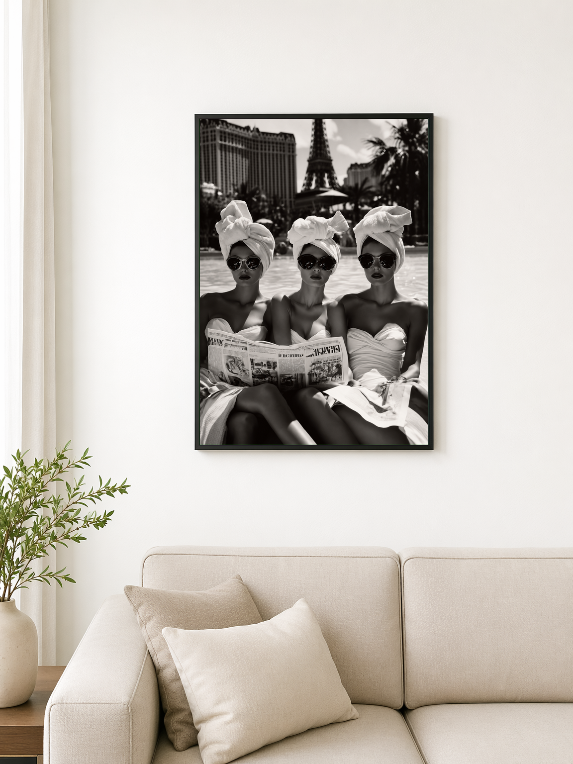 Glamorous Poolside Paris Wall Art Print - black framed
