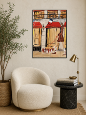 Chic Parisian Dog Walker Wall Art Print - black framed