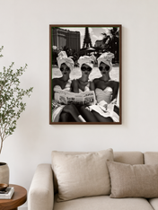 Glamorous Poolside Paris Wall Art Print - dark wood framed