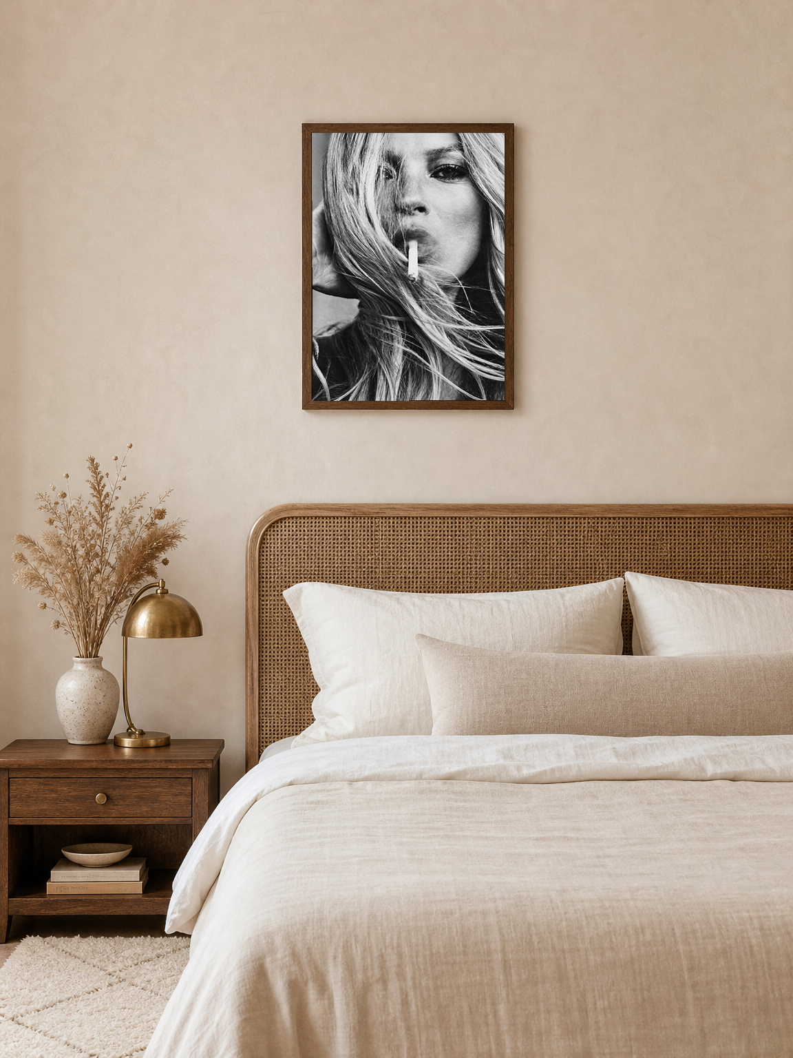 Edgy Black and White Portrait Wall Art Print - dark wood framed