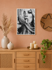 Edgy Black and White Portrait Wall Art Print - white framed