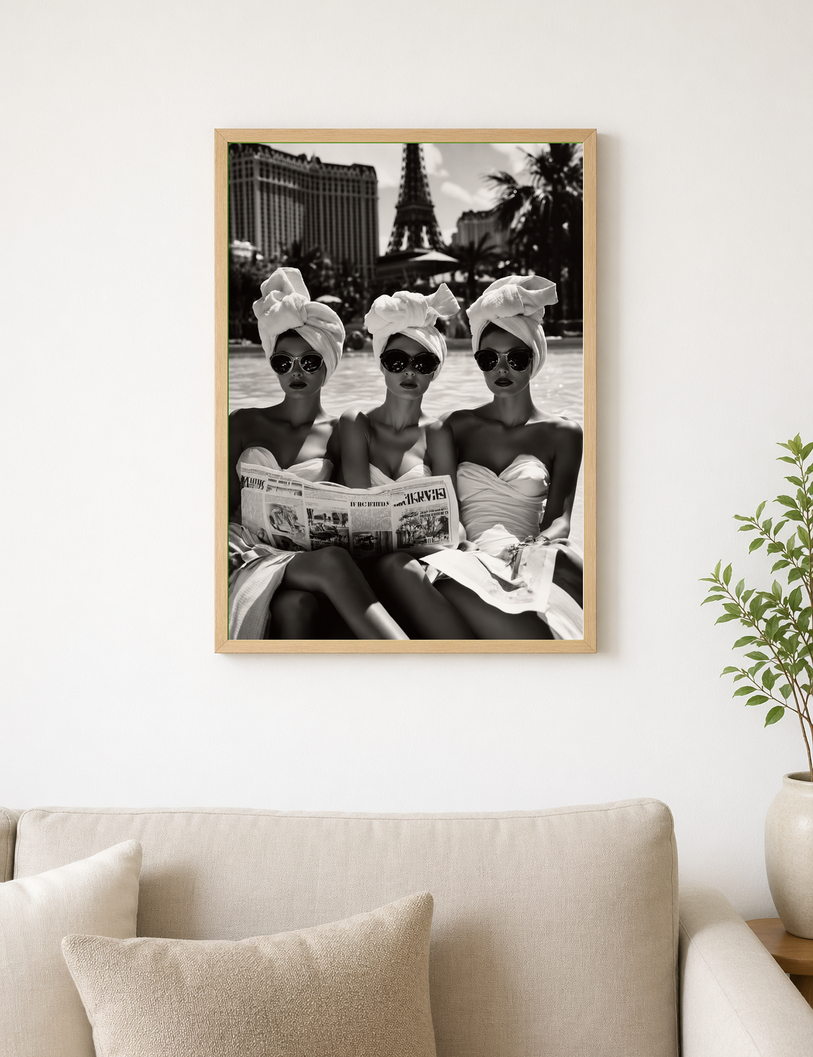Glamorous Poolside Paris Wall Art Print - wood framed poster