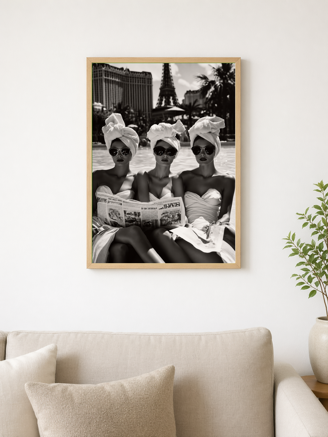 Glamorous Poolside Paris Wall Art Print - wood framed poster