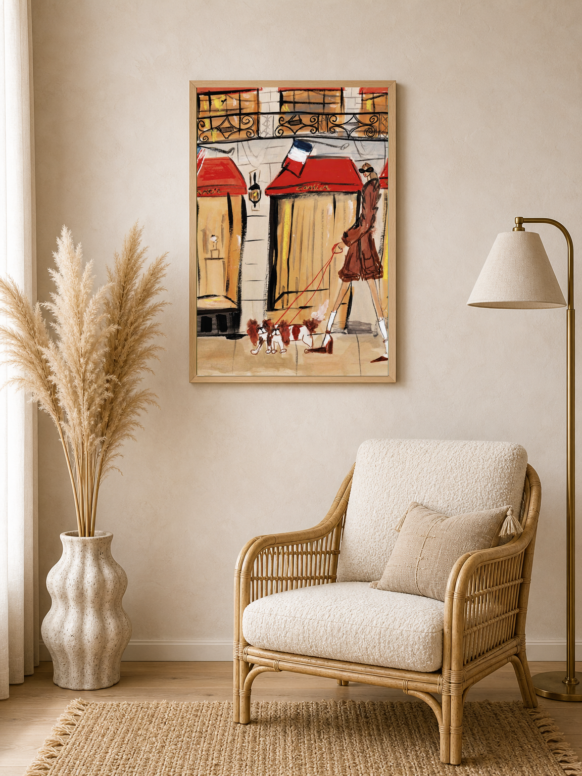 Chic Parisian Dog Walker Wall Art Print - wood framed poster
