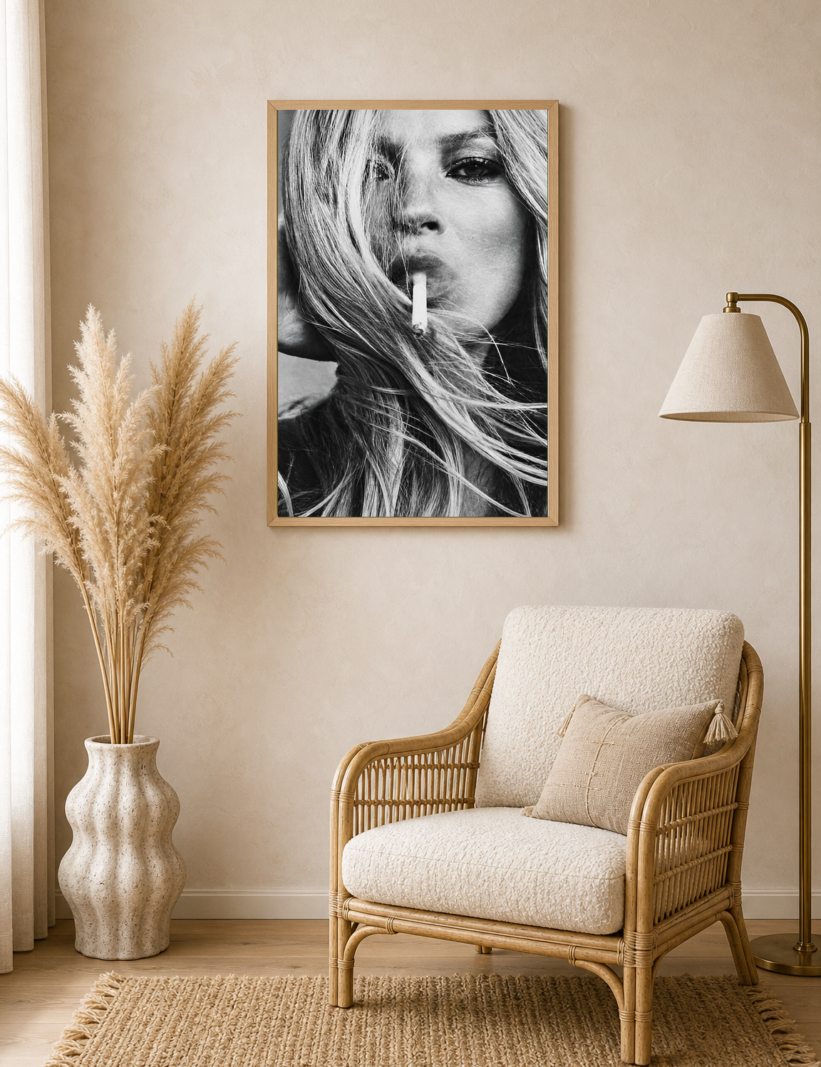Edgy Black and White Portrait Wall Art Print - wood framed poster
