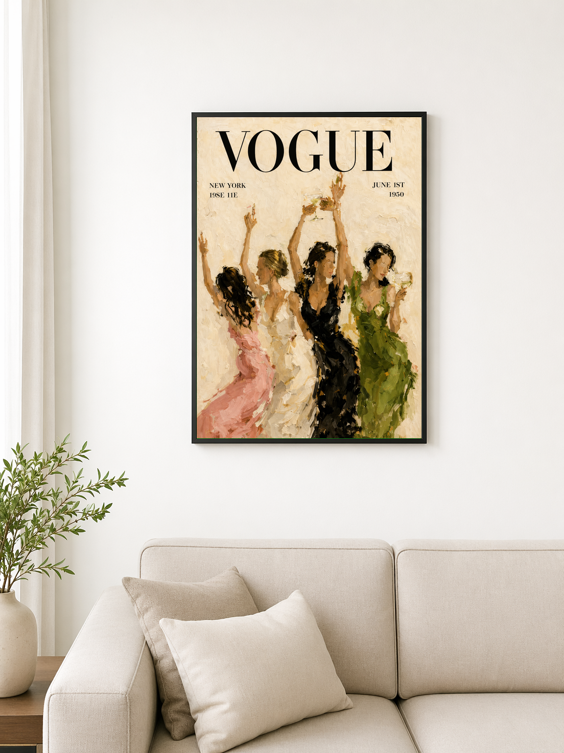 Vogue Dancing Ladies Wall Art Print - black framed