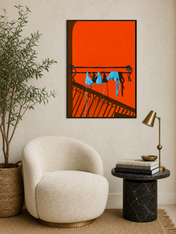 Blue Bikini Balcony Shadow Wall Art Print - black framed