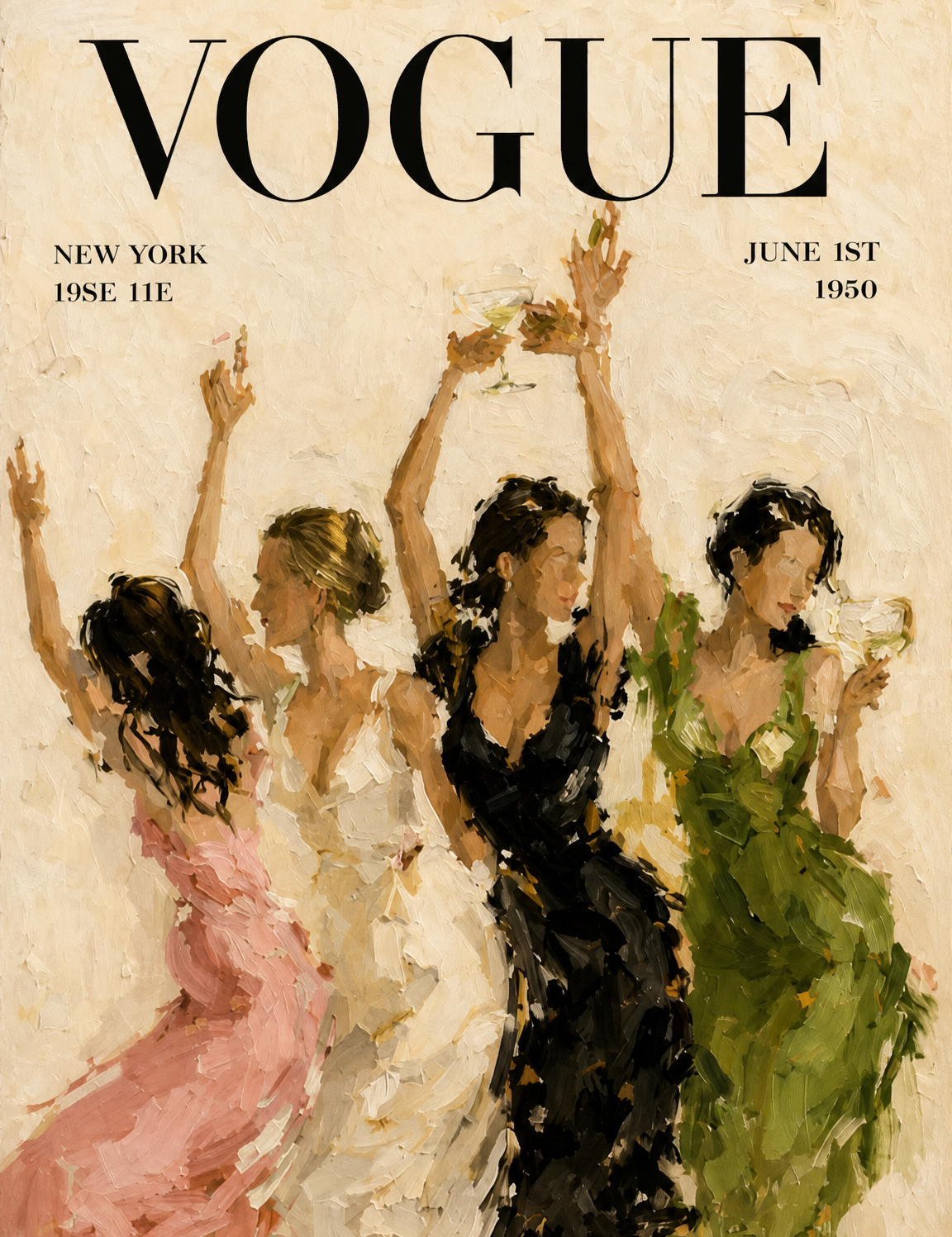 Vogue Dancing Ladies Wall Art Print - unframed