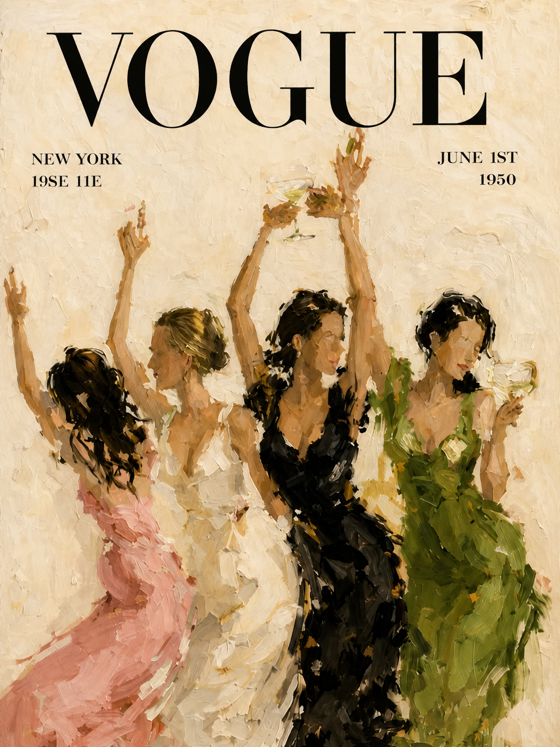 Vogue Dancing Ladies Wall Art Print - unframed