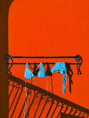 Blue Bikini Balcony Shadow Wall Art Print - unframed