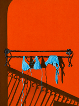 Blue Bikini Balcony Shadow Wall Art Print