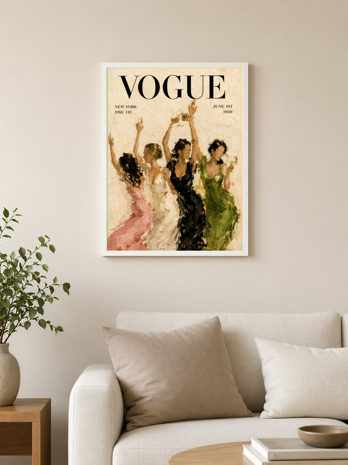 Vogue Dancing Ladies Wall Art Print - white framed