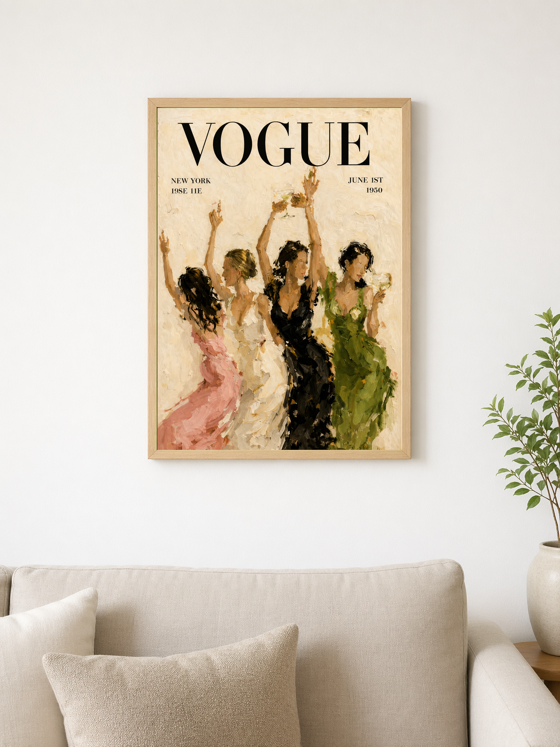 Vogue Dancing Ladies Wall Art Print - wood framed poster