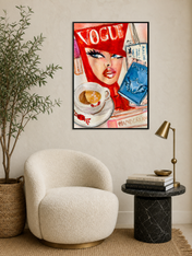 Vogue Travel Girl Fashion Wall Art Print - black framed