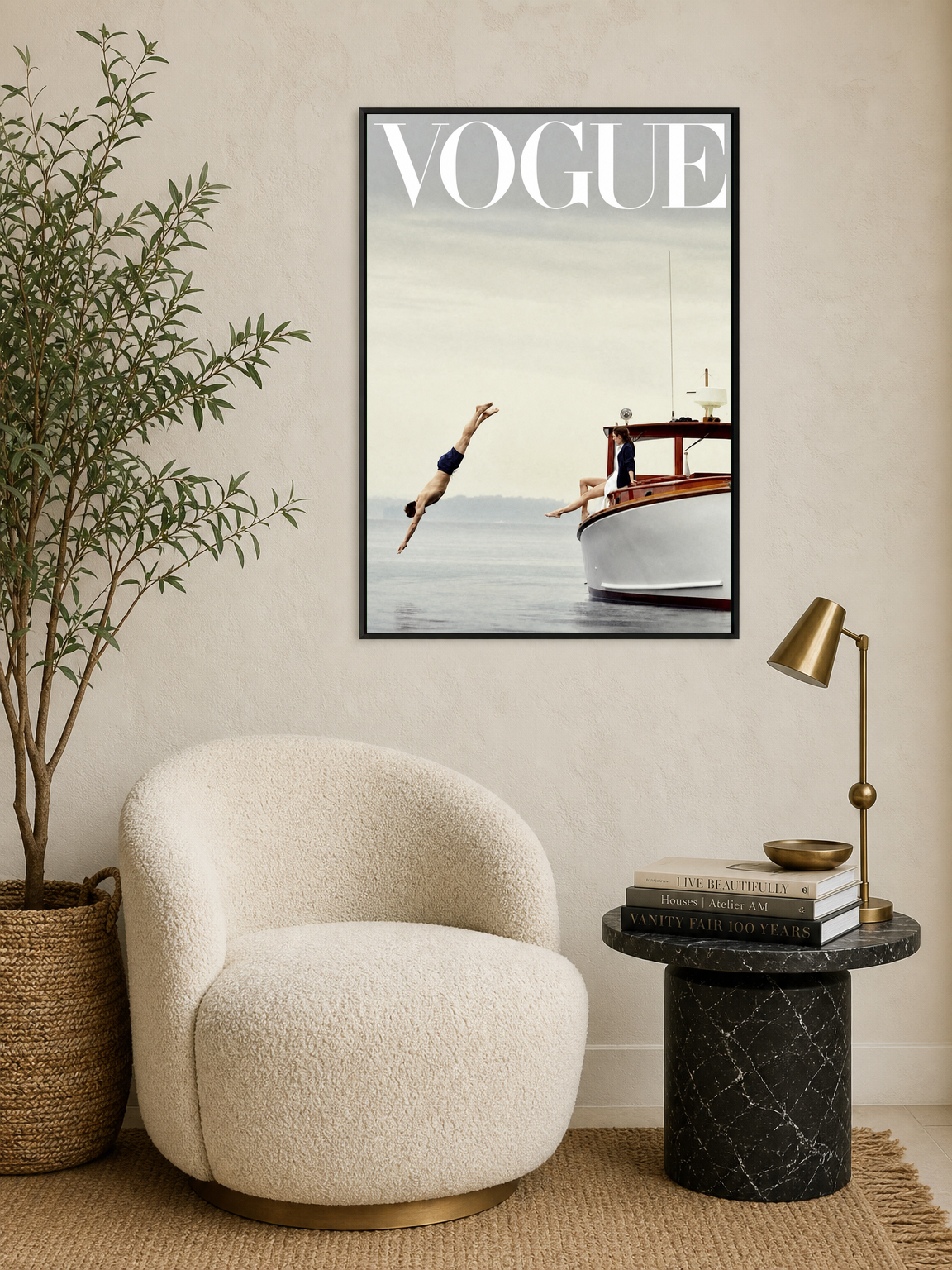 Vogue Boat Diver Photography Wall Art Print - black framed