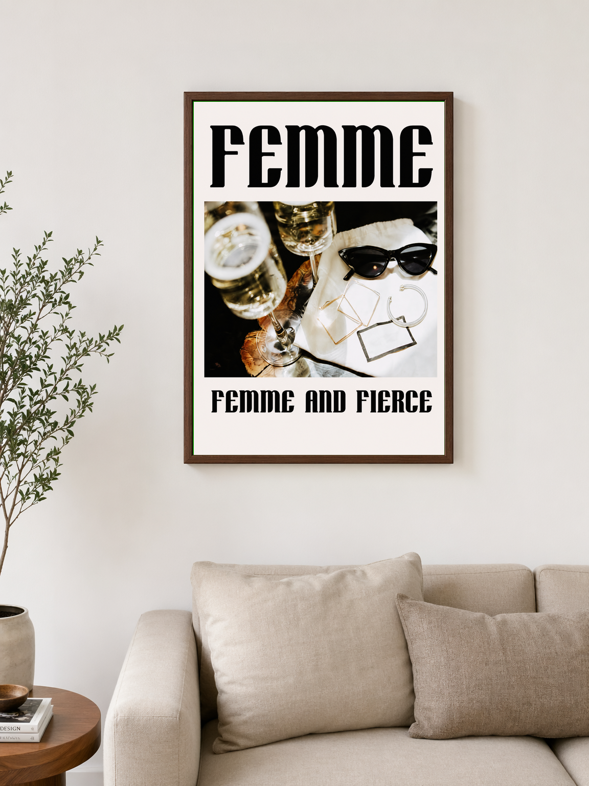 Femme and Fierce Fashion Wall Art Print - dark wood framed