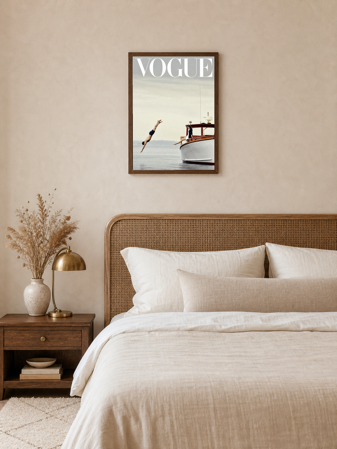 Vogue Boat Diver Photography Wall Art Print - dark wood framed