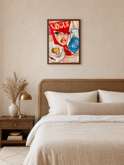 Vogue Travel Girl Fashion Wall Art Print - dark wood framed