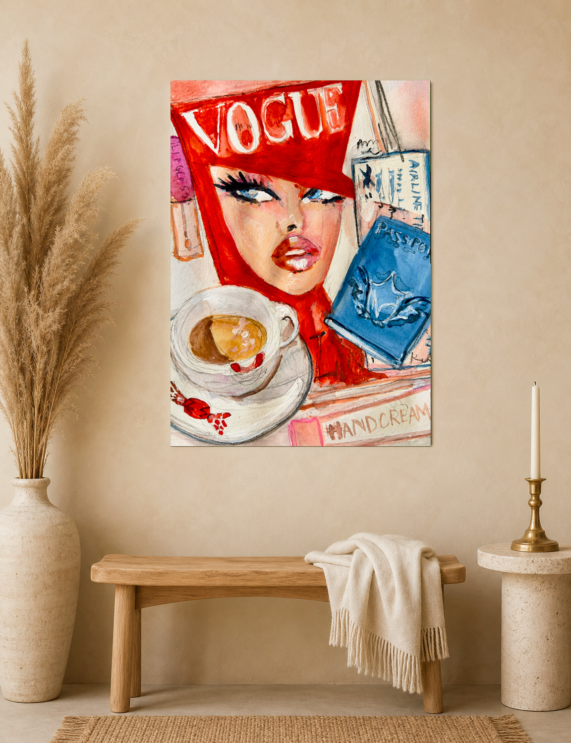 Vogue Travel Girl Fashion Wall Art Print - unframed mockup