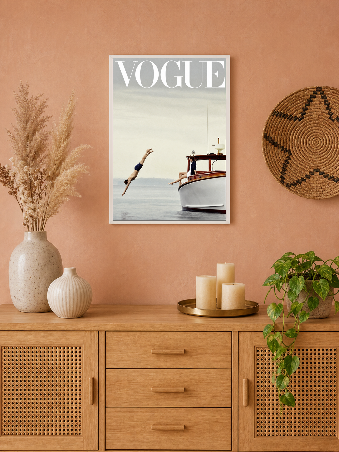 Vogue Boat Diver Photography Wall Art Print - white framed