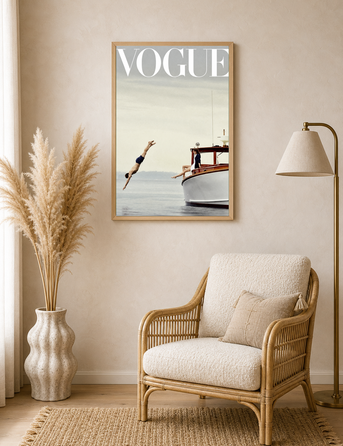 Vogue Boat Diver Photography Wall Art Print - wood framed poster