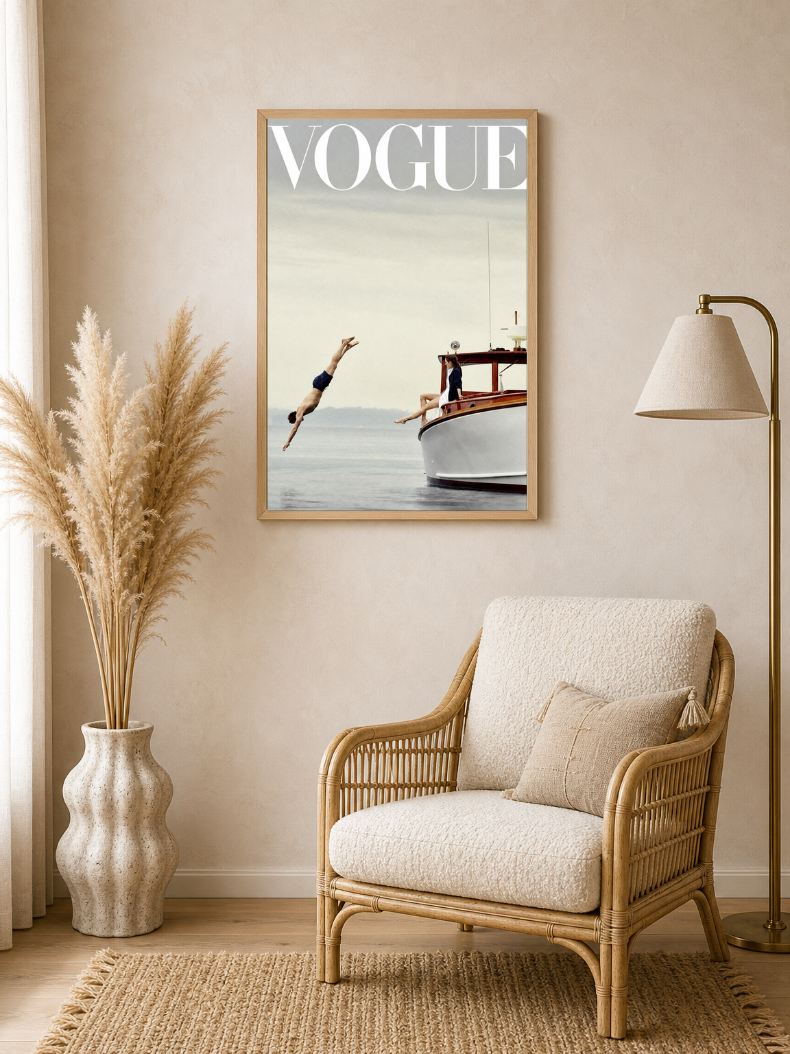 Vogue Boat Diver Photography Wall Art Print - wood framed poster