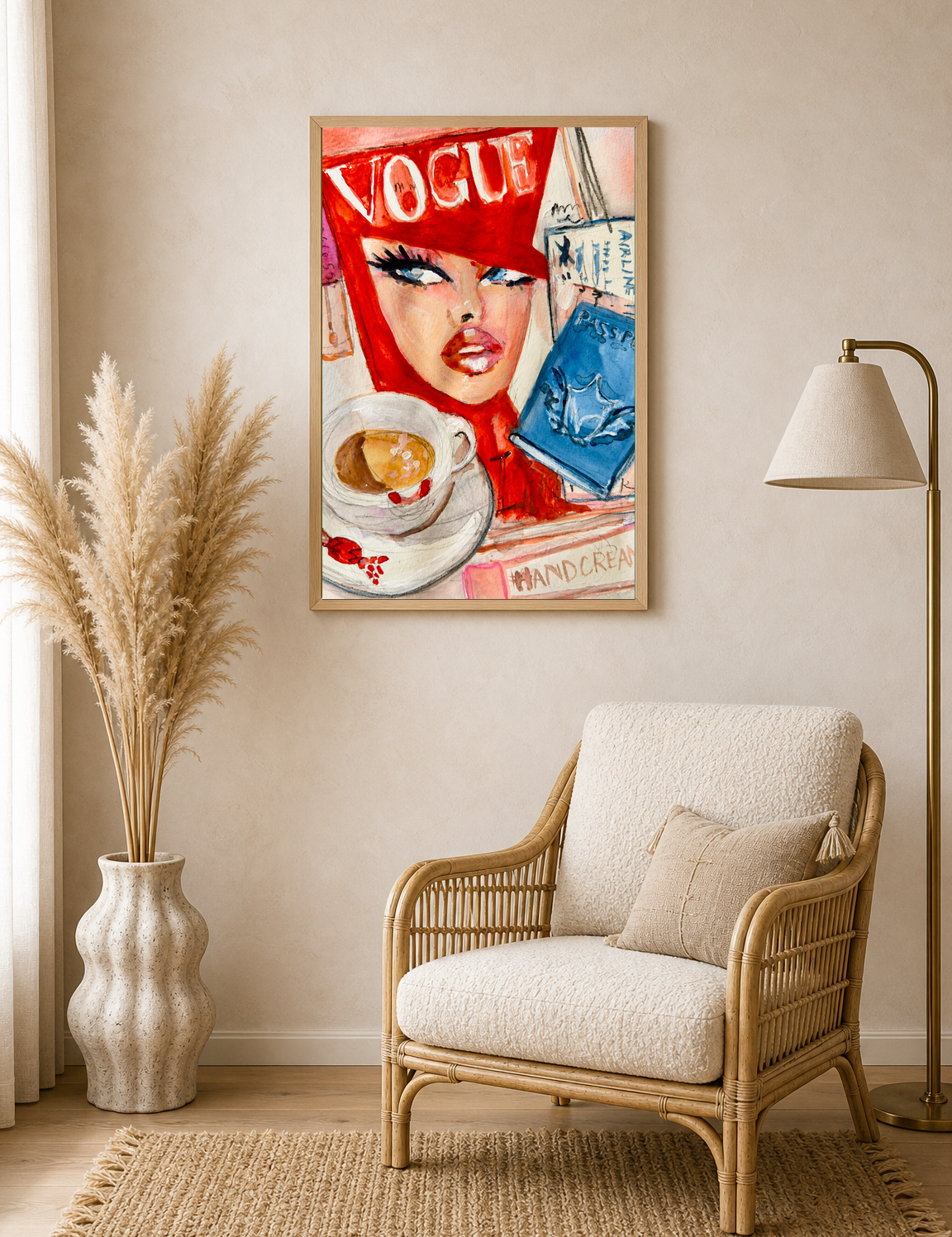 Vogue Travel Girl Fashion Wall Art Print - wood framed poster