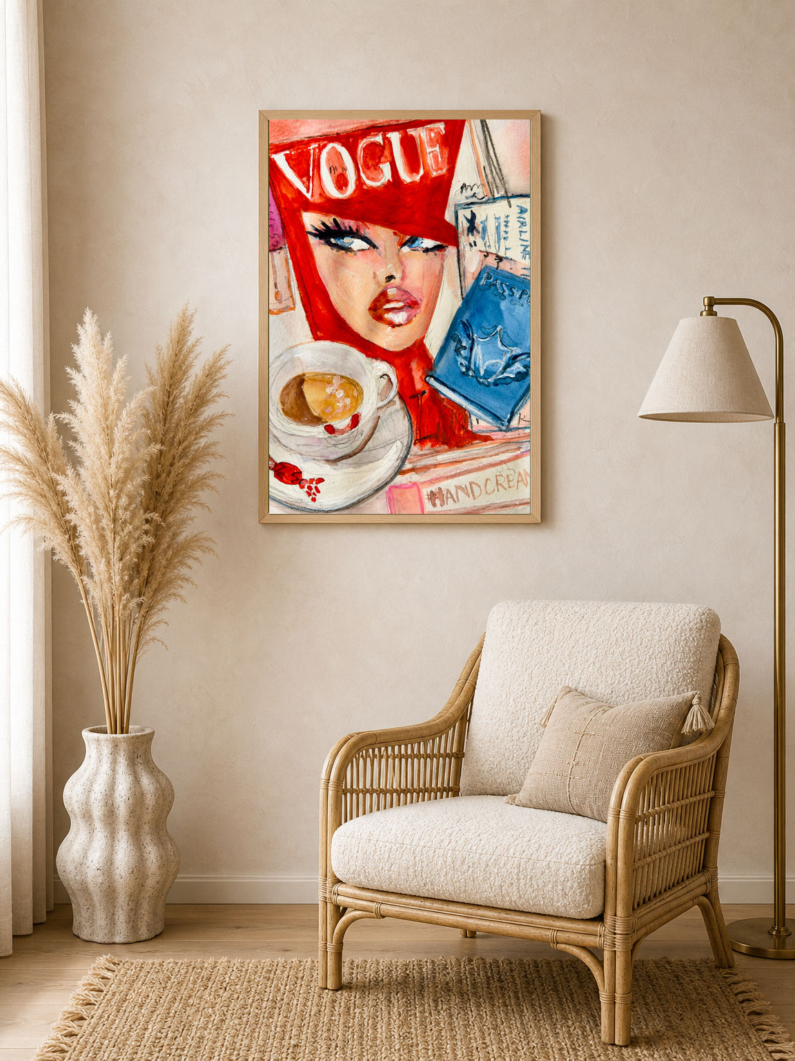 Vogue Travel Girl Fashion Wall Art Print - wood framed poster