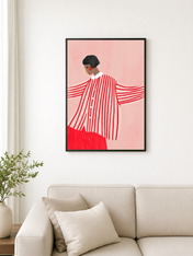 Bold Striped Woman Illustration Wall Art Print - black framed