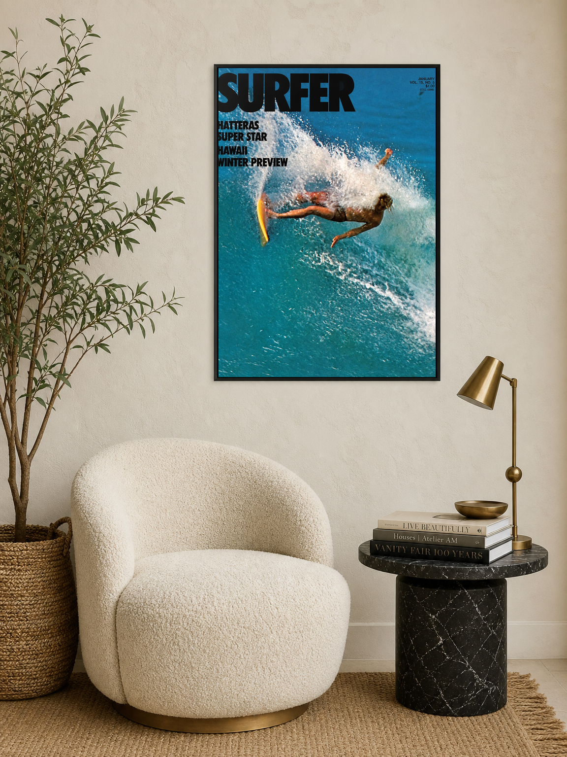 Vintage Surfer Magazine Cover Wall Art Print - black framed