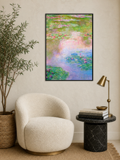 Impressionist Water Lilies Wall Art Print - black framed