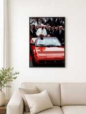 Pope in Red Ferrari Wall Art Print - black framed