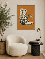 Rattlesnake Cowboy Boot Wall Art Print - black framed