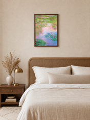 Impressionist Water Lilies Wall Art Print - dark wood framed