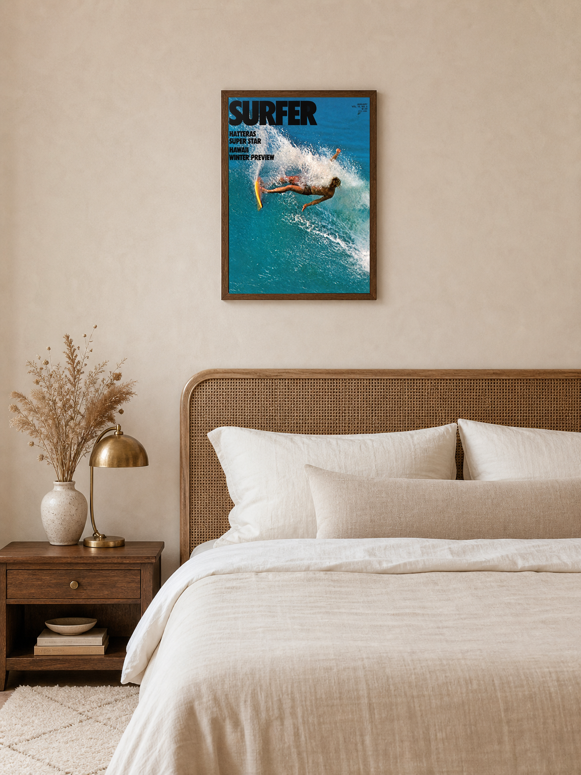 Vintage Surfer Magazine Cover Wall Art Print - dark wood framed