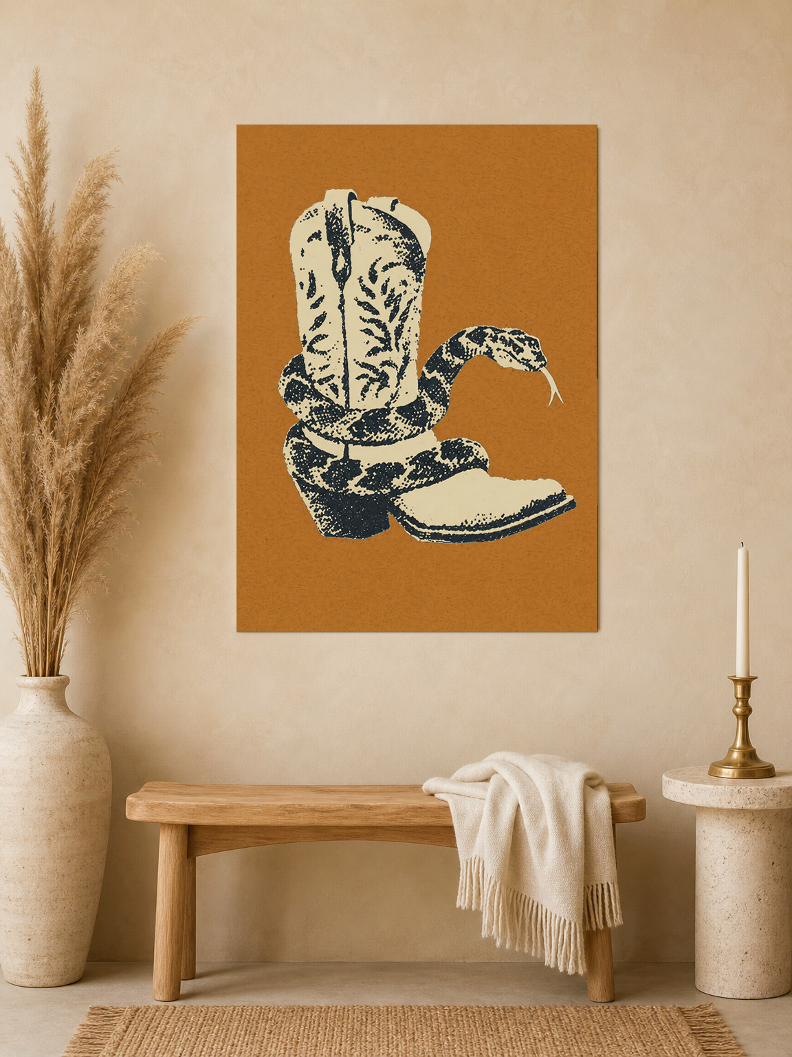 Rattlesnake Cowboy Boot Wall Art Print - unframed mockup