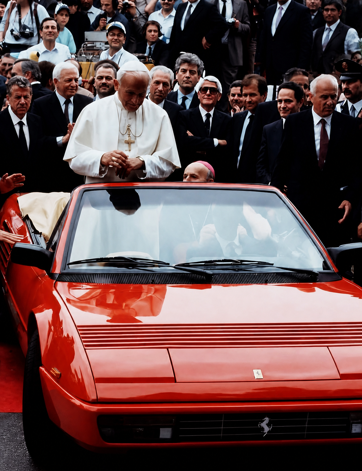 Pope in Red Ferrari Wall Art Print - unframed